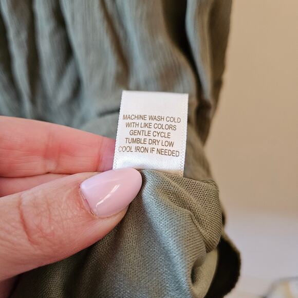 Liberty Love Olive Green Dress Jr Size L Tie Straps Y2K Forest Fairy Goblincore - Picture 6 of 9